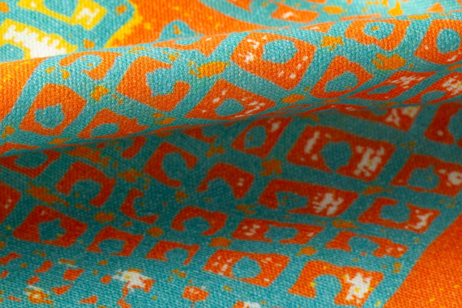 Close-up detail of Quiver geometric pattern showing cotton-linen weave texture