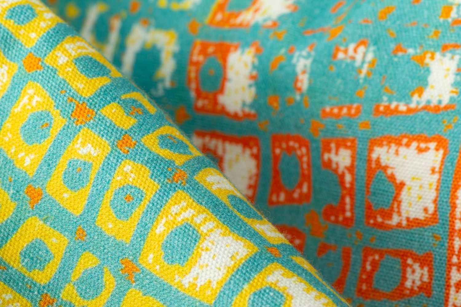 Close-up detail of Quiver geometric pattern showing cotton-linen weave texture