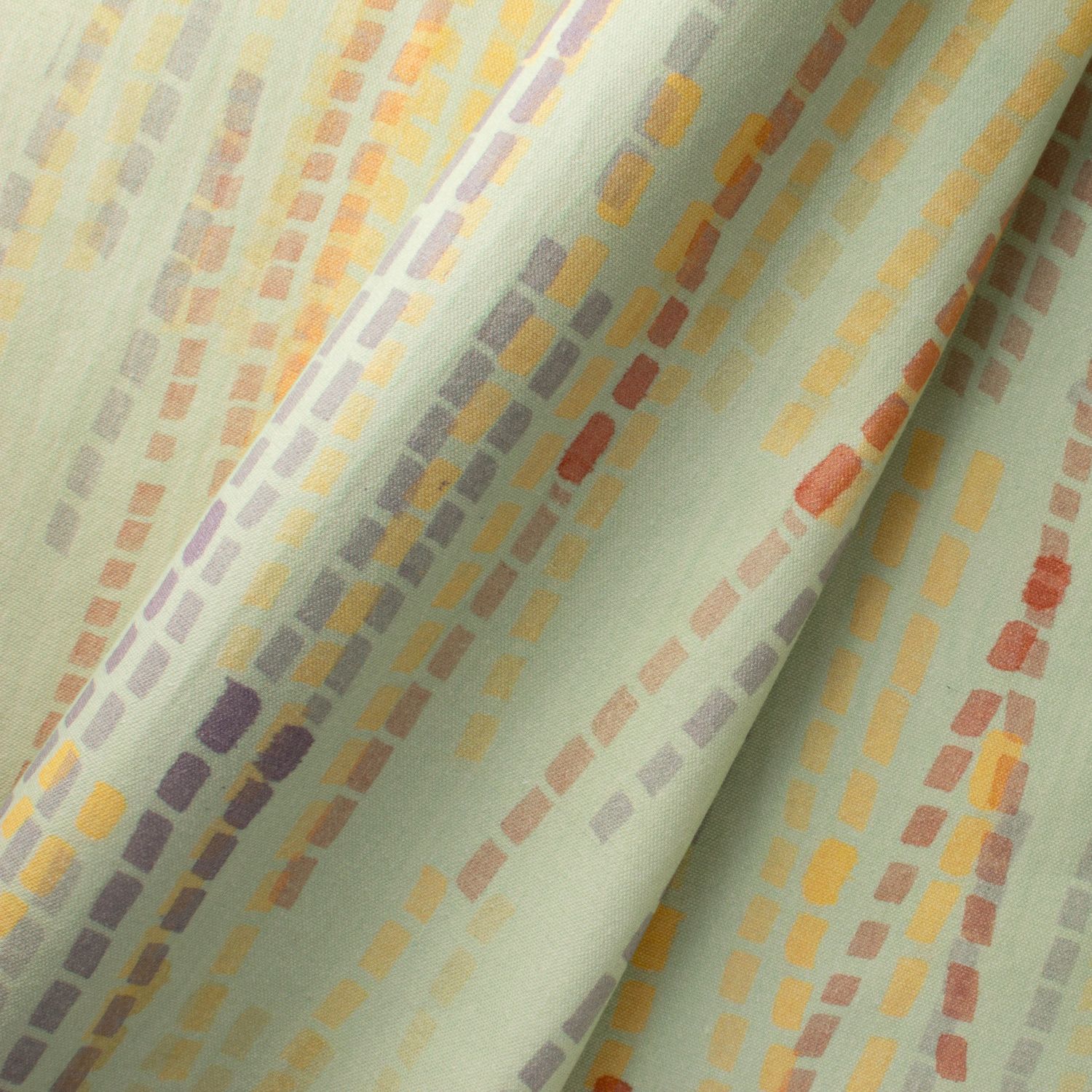 Swan Flame fabric pattern on cotton-linen showing flowing vertical design in orange