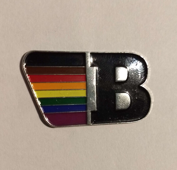 BLUF Pride badge with pin & clasp fixing