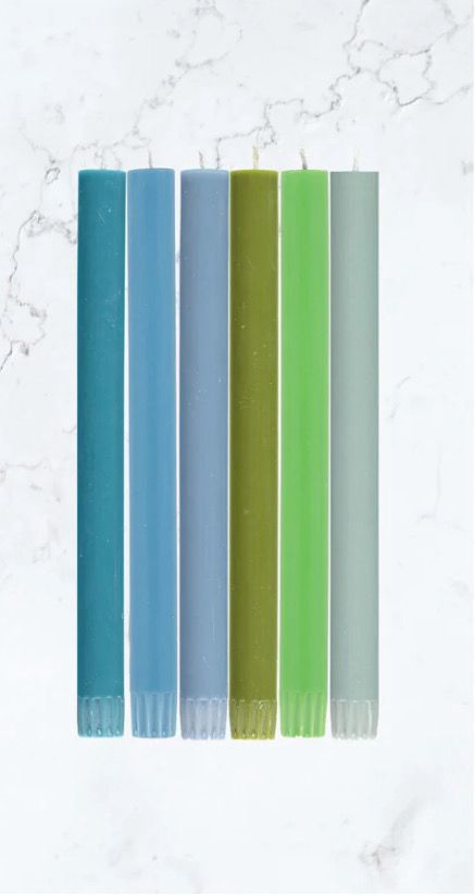 BRITISH COLOUR STANDARD Mixed Rainbow Cools Blues/Greens Eco Dinner Candle, Gift Box Set of 6