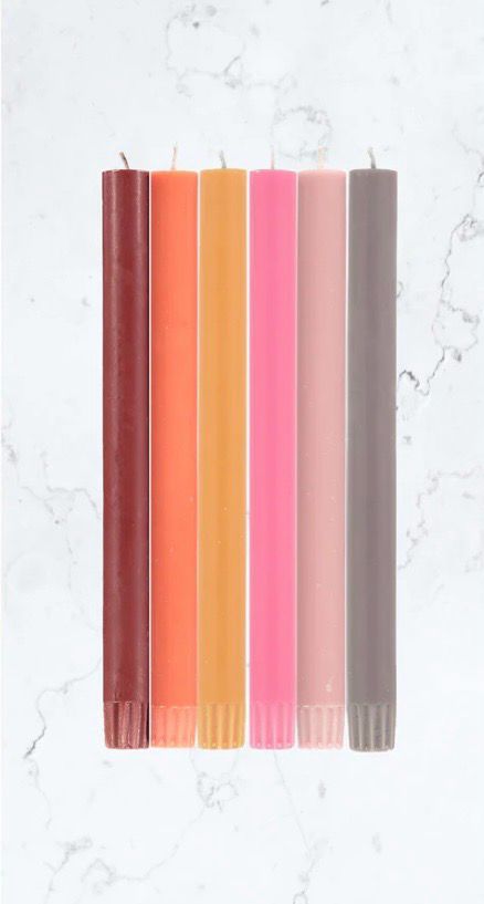 BRITISH COLOUR STANDARD Mixed Rainbow Warms Pinks/Reds Eco Dinner Candle, Gift Box Set of 6