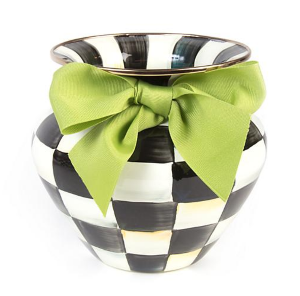 Courtly Check Enamel Large Vase - Green Bow