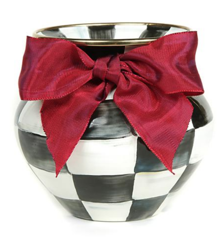 Courtly Check Enamel Vase - Red Bow