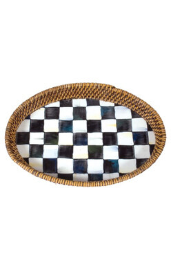 Courtly Check Rattan &amp; Enamel Tray -small