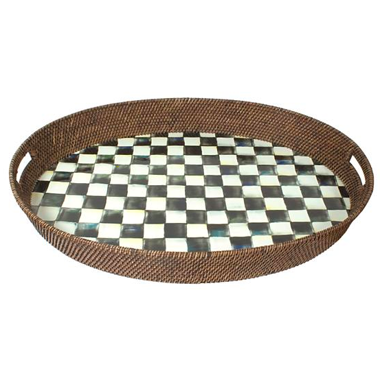 Courtly Check Rattan &amp; Enamel Party Tray
