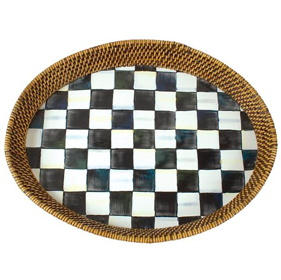 Courtly Check Rattan &amp; Enamel Tray Large 