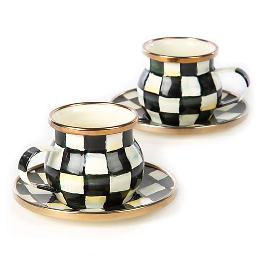 Courtly Check Enamel Espresso Cup & Saucer 