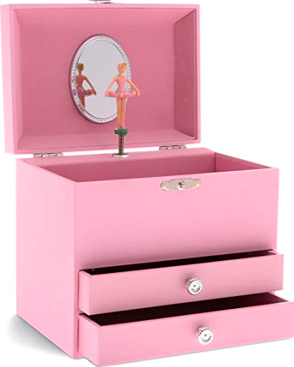 Solid Pink Musical Jewelry Chest - 2 Pullout Drawers
