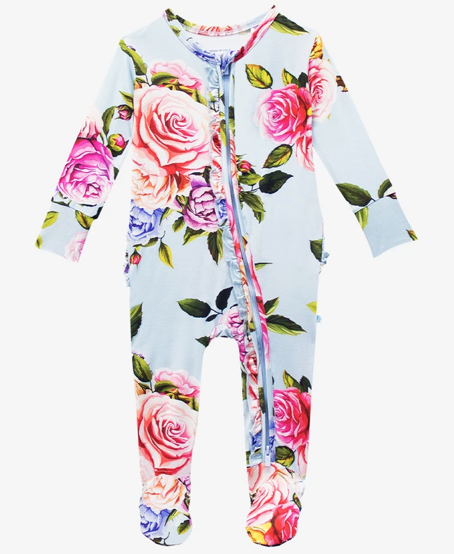Country Rose - Footie Ruffled Zippered One Piece