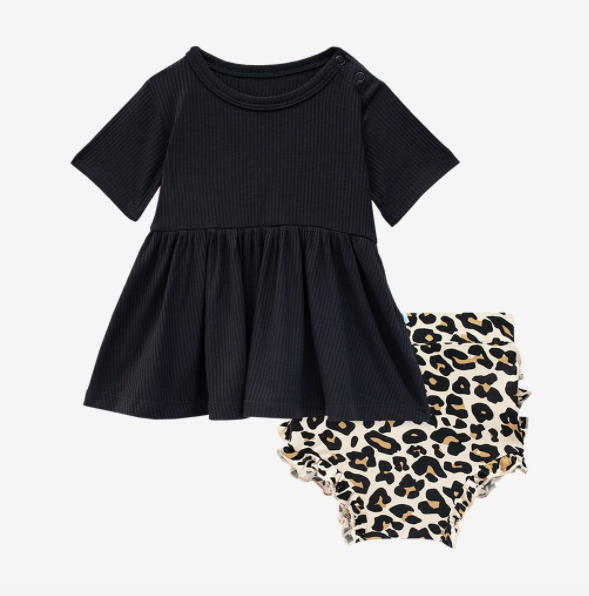 Lana Leopard - Short Sleeve Peplum Top/Bloomer