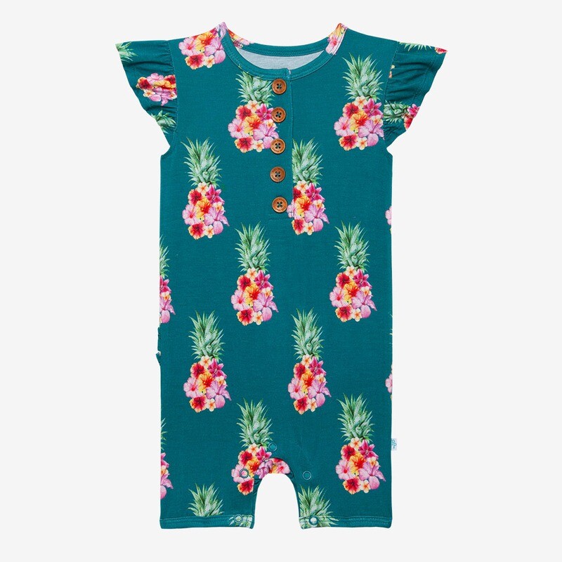 Ananas - Henley Ruffled Capsleeve Short Romper