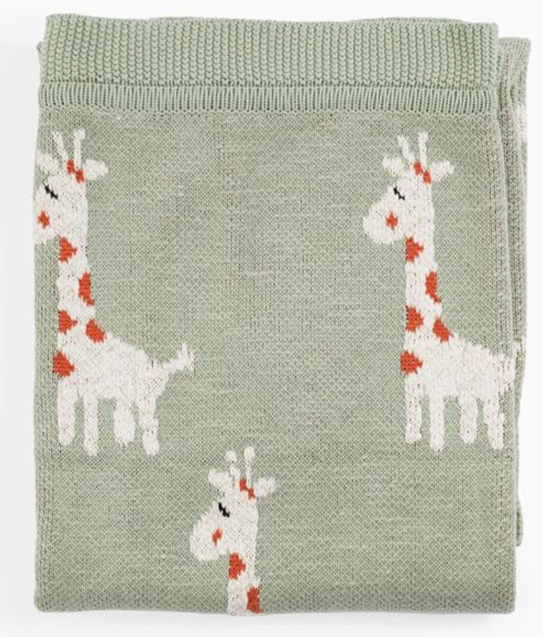 Cotton Knit Blanket w/ Giraffes #DA8037