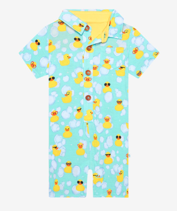 Ducky - Short Sleeve Collared Henley Romper