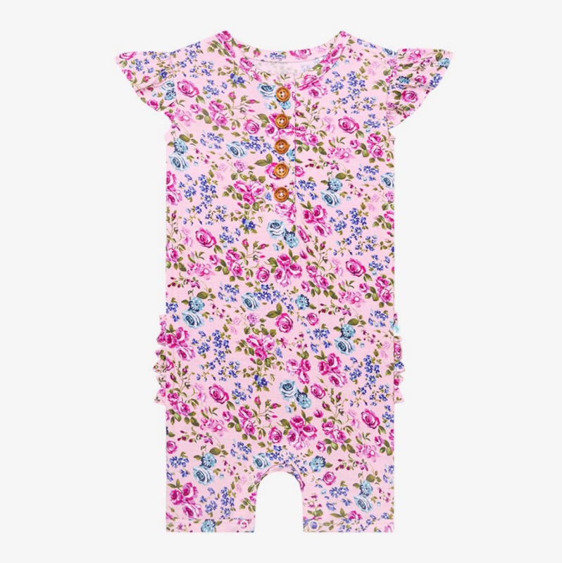 Pixie - Henley Ruffled Capsleeve Short Romper