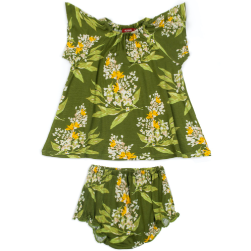 Green Floral Dress &amp; Bloomer Set
