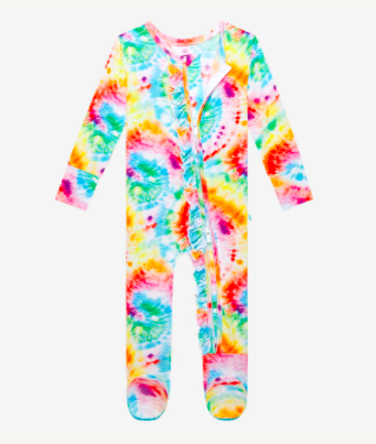 Totally Tie Dye - Footie Ruffled Zippered Onesie