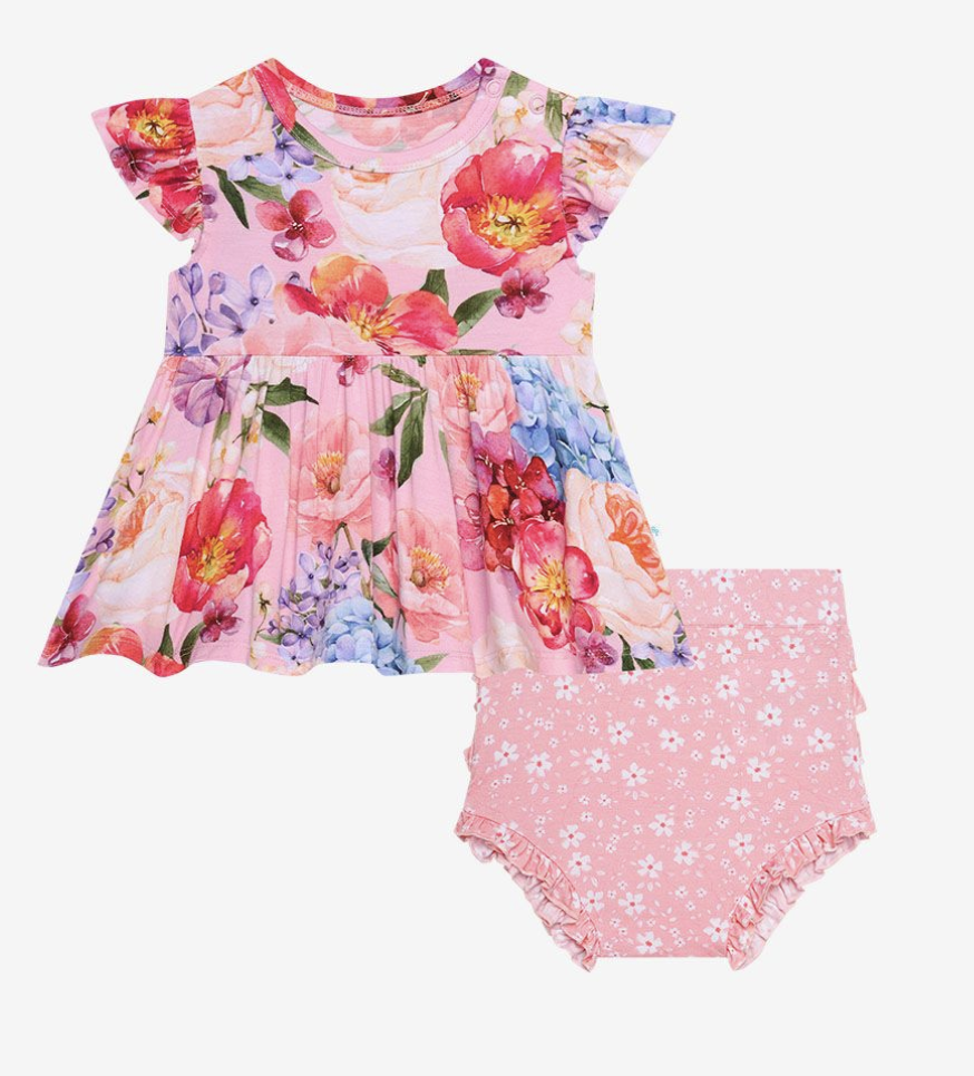 Barisa - Ruffled Capsleeve Peplum Top/Bloomer