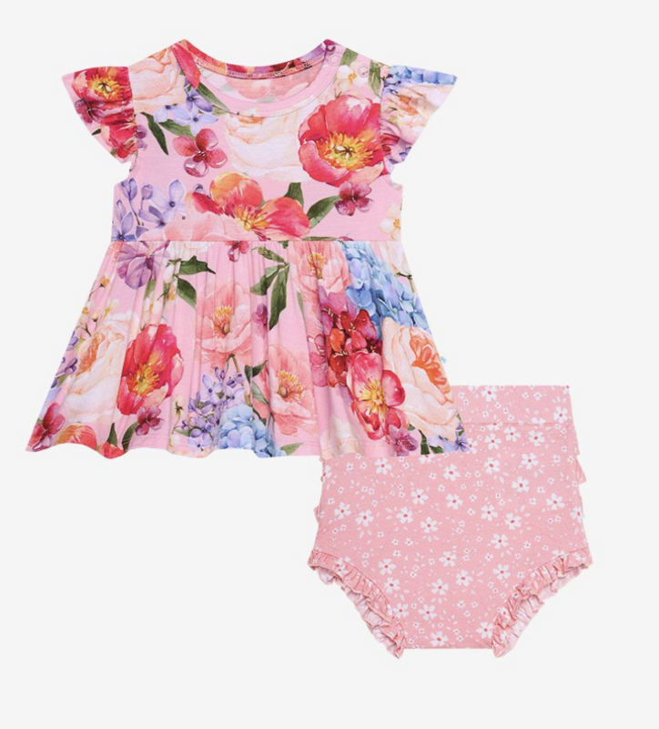Barisa - Ruffled Capsleeve Peplum Top/Bloomer