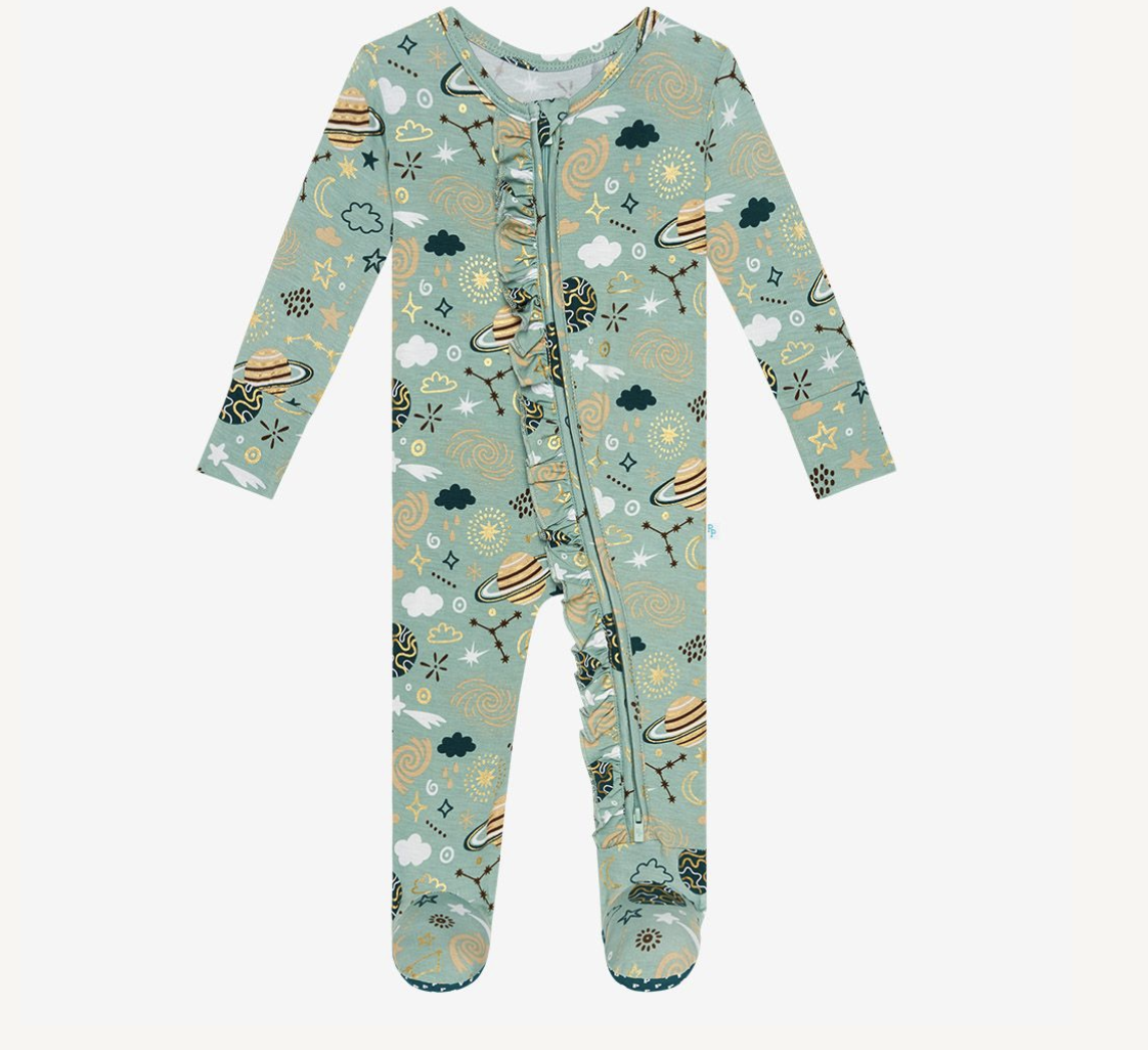 To The Stars - Footie Ruffled Zippered One Piece
