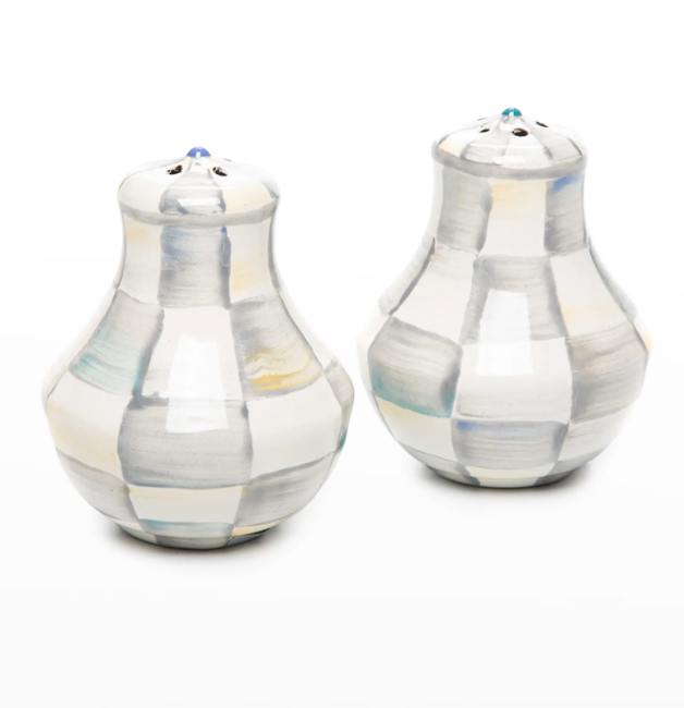 Sterling Check Enamel Salt & Pepper Shakers