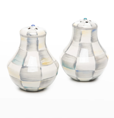 Sterling Check Enamel Salt &amp; Pepper Shakers