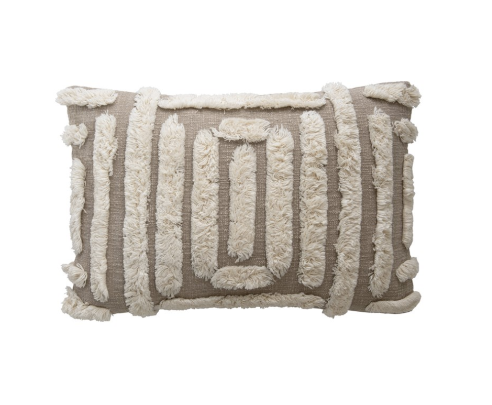 Woven Cotton Lumbar Pillow w/ Tufted Design #DF3625