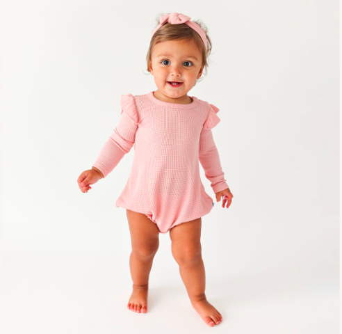 Fall Rose Waffle-Long Sleeve Ruffled Bubble Romper
