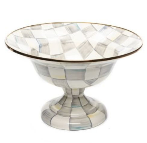 Sterling Check Enamel Compote - Large