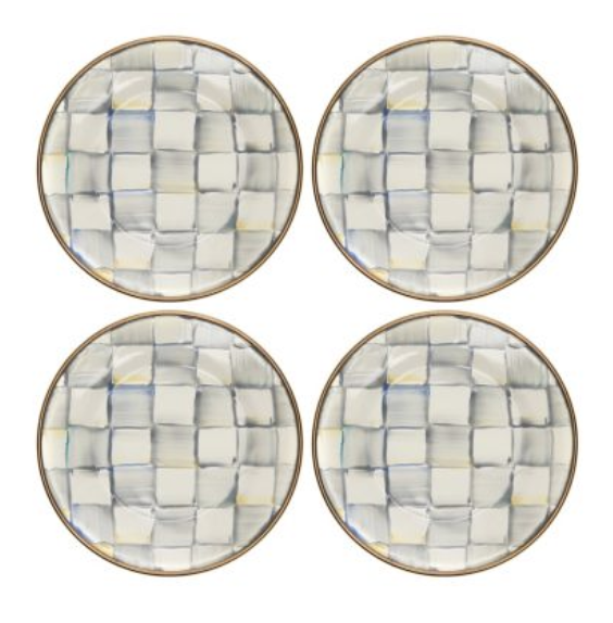 Sterling Check Enamel Appetizer Plates - Set of 4