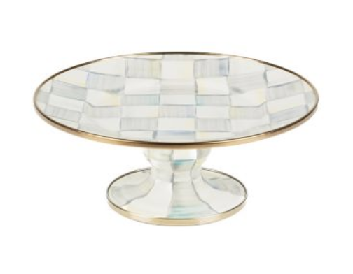 Sterling check enamel pedestal platter - mini