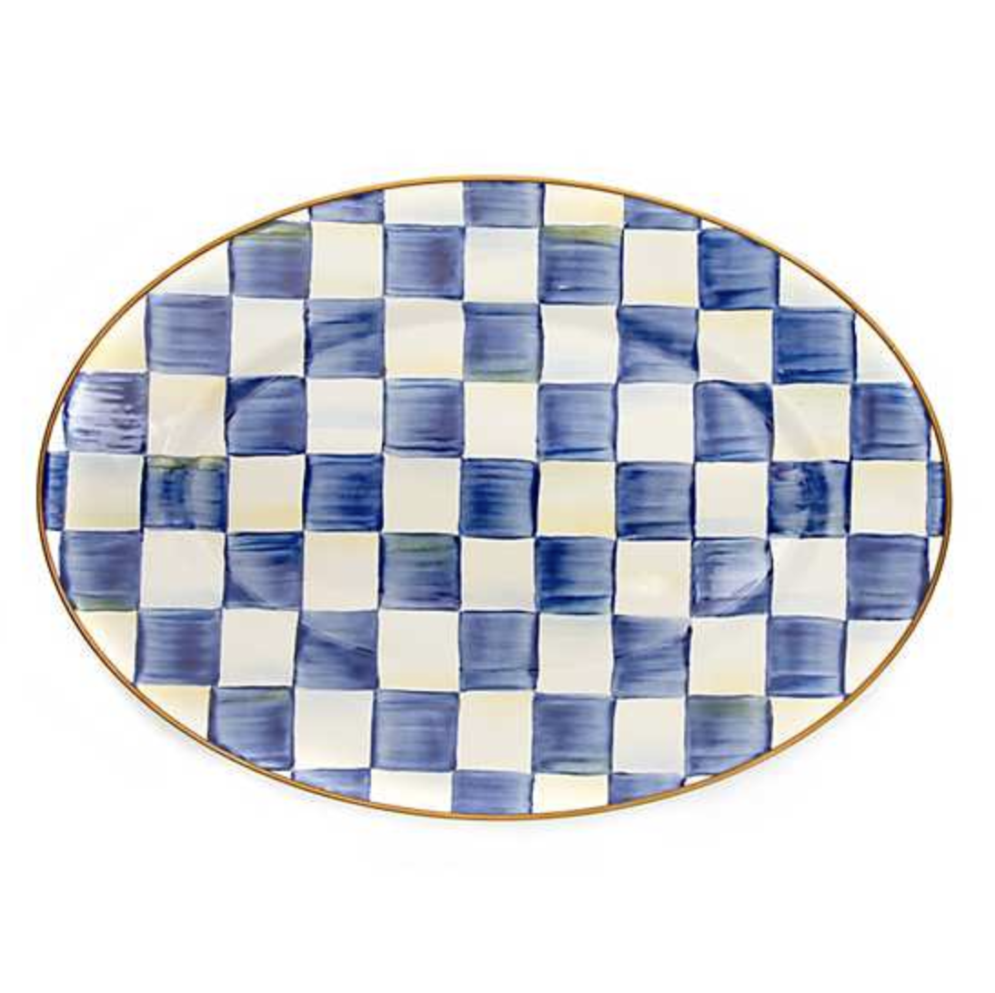 Royal Check Enamel Oval Platter - Small