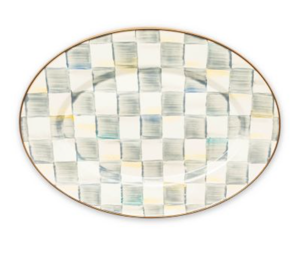 Sterling Check Enamel Oval Platter - Small