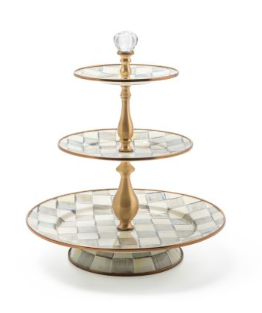 Sterling Check Enamel Three Tier Sweet Stand