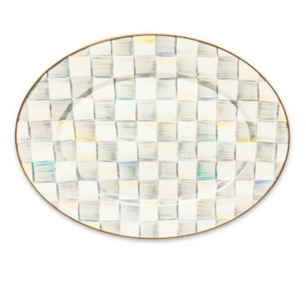 Sterling Check Enamel Oval Platter - Medium