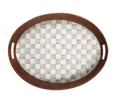 Sterling Check Rattan &amp; Enamel Tray - Large