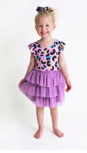 Electric Leopard - Ruffled Cap Sleeve Tulle Dress