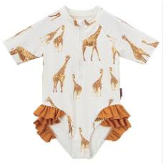 Zipper SS Ruffle Leg Swimsuit Giraffe