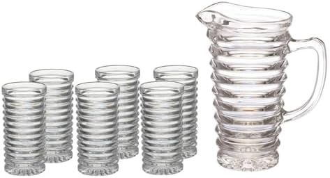 S/7 Lisel Cut Crystal Pitcher &amp; 6 Cups #HP75706