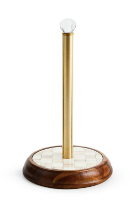 Mocha Check Wood Paper Towel Holder