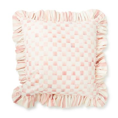 Rosy Check Ruffle Throw Pillow
