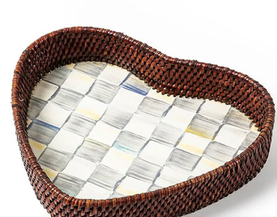 Sterling Check Rattan &amp; Enamel Heart Tray