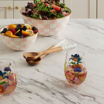 Sterling Check Wood Salad Servers