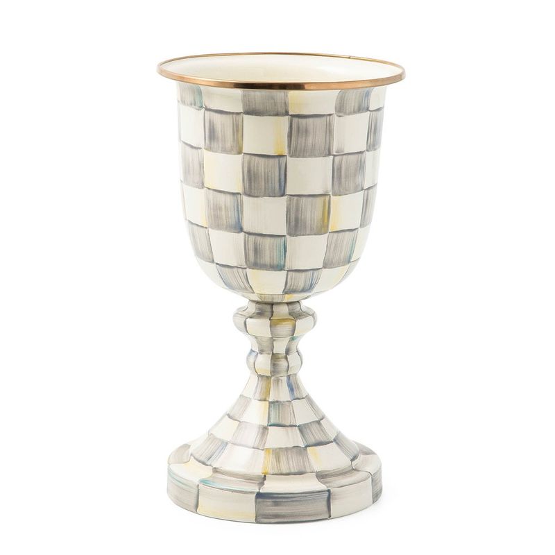Sterling Check Enamel Pedestal Vase