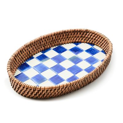 Royal Check Enamel &amp; Rattan Party Tray