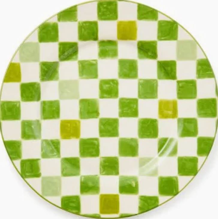 Green Check Round Platter