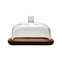 Glass &amp; Acacia Wood Butter Dish