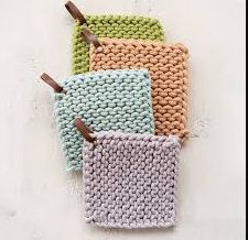 Cotton Crocheted Pot Holder w/ Leather Loop