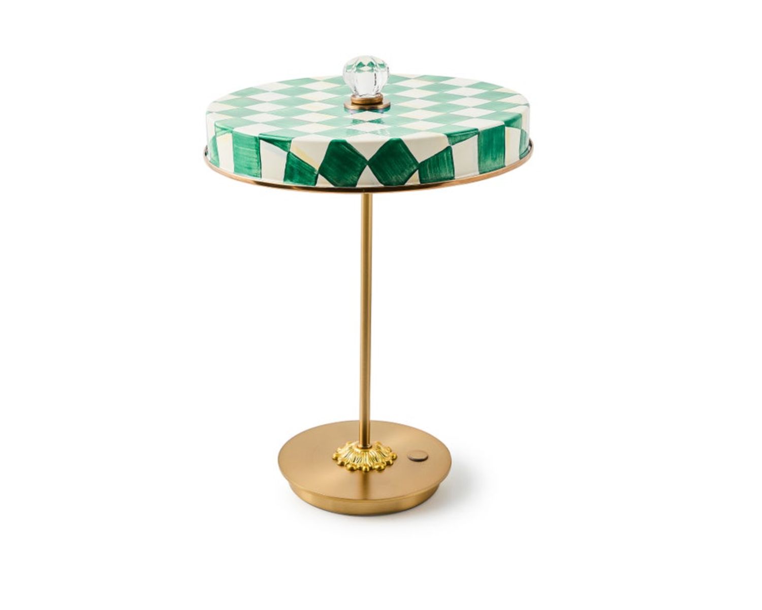 Emerald Check LED Rechargeable Disk Table Lamp