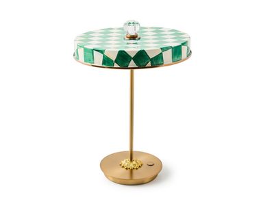 Emerald Check LED Rechargeable Disk Table Lamp